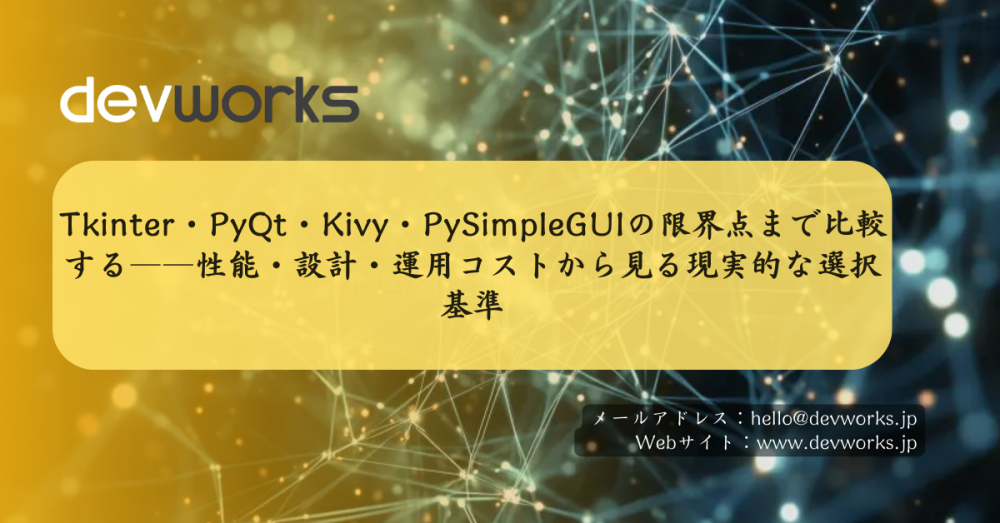 tkinter・pyqt・kivy・pysimpleguiの限界点まで比較する――性能・設計・運用コストから見る現実的な選択基準